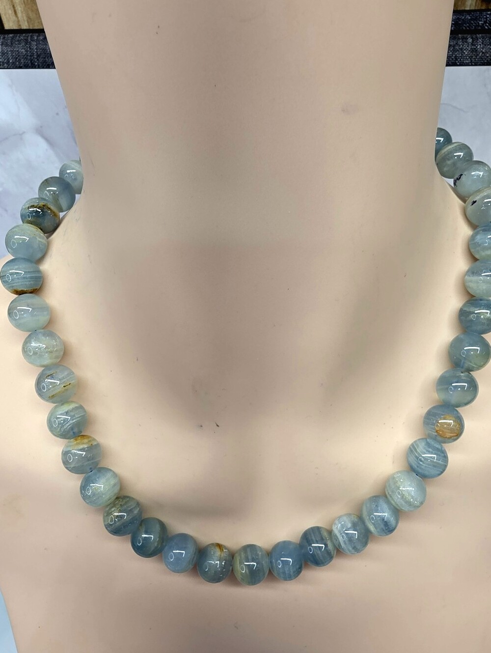 Blue Onyx 12mm Beaded Gemstone Necklace 20" NWOT